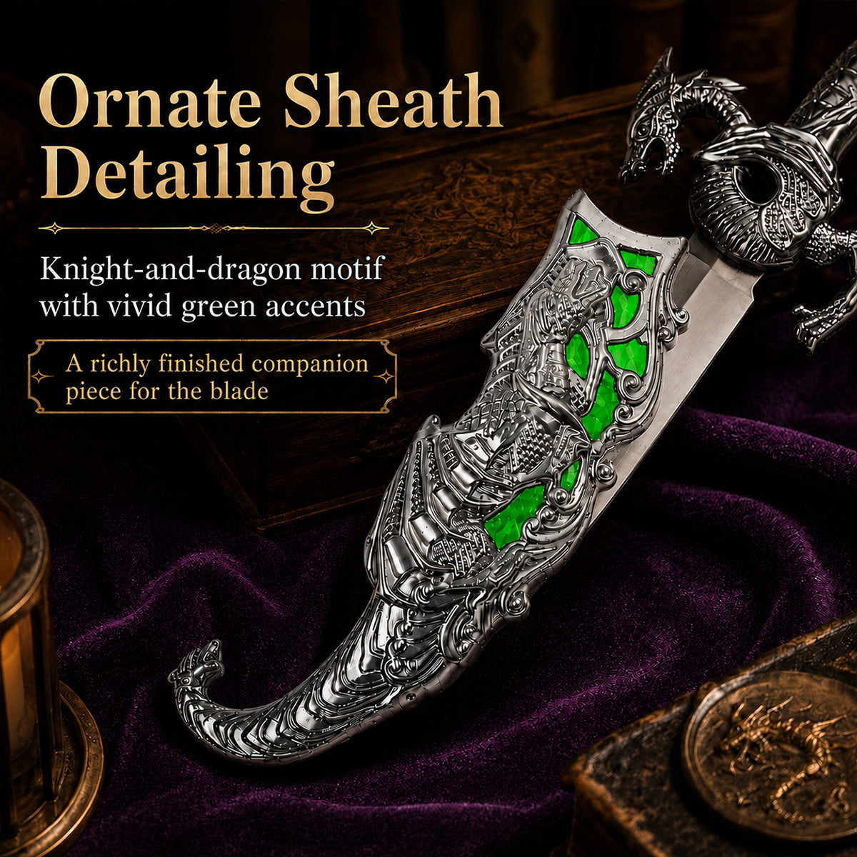 10" Blade Fantasy Dragon Dagger with gift box (Green fitting