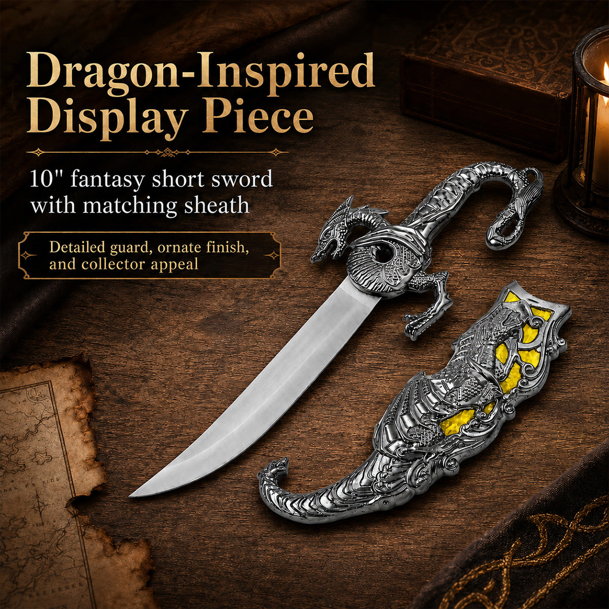 10" Fantasy Dragon Dagger Yellow Fitting
