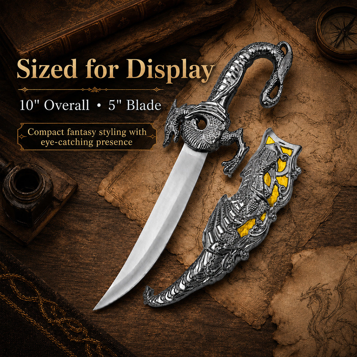 10" Fantasy Dragon Dagger Yellow Fitting