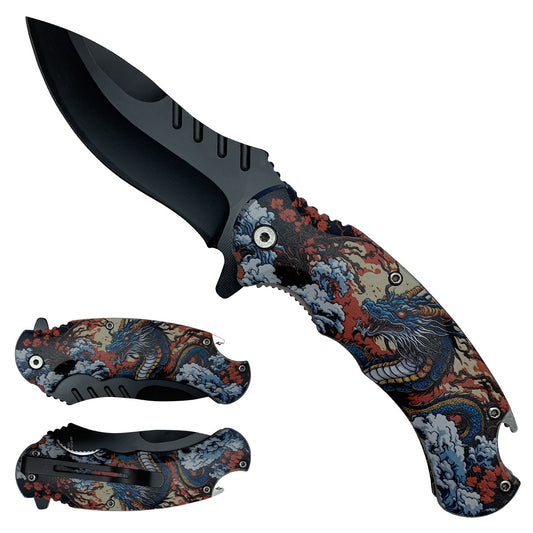 Spring Assisted Dragon Pocket Knife