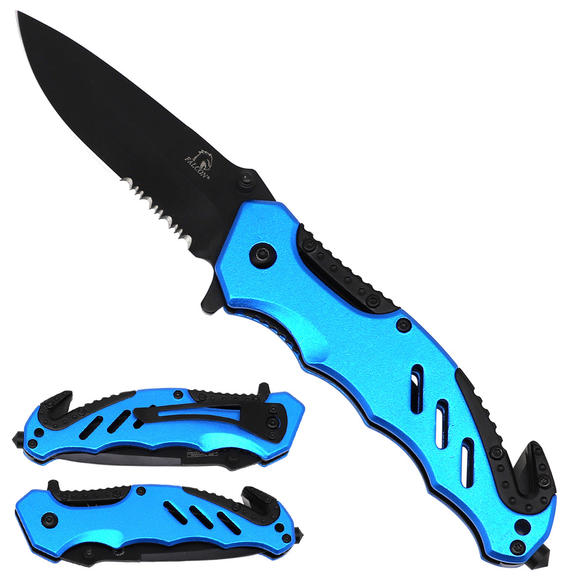 4.75" Black Blade/ Bicolor Aluminum Blue Handle / Spring Assisted Knife