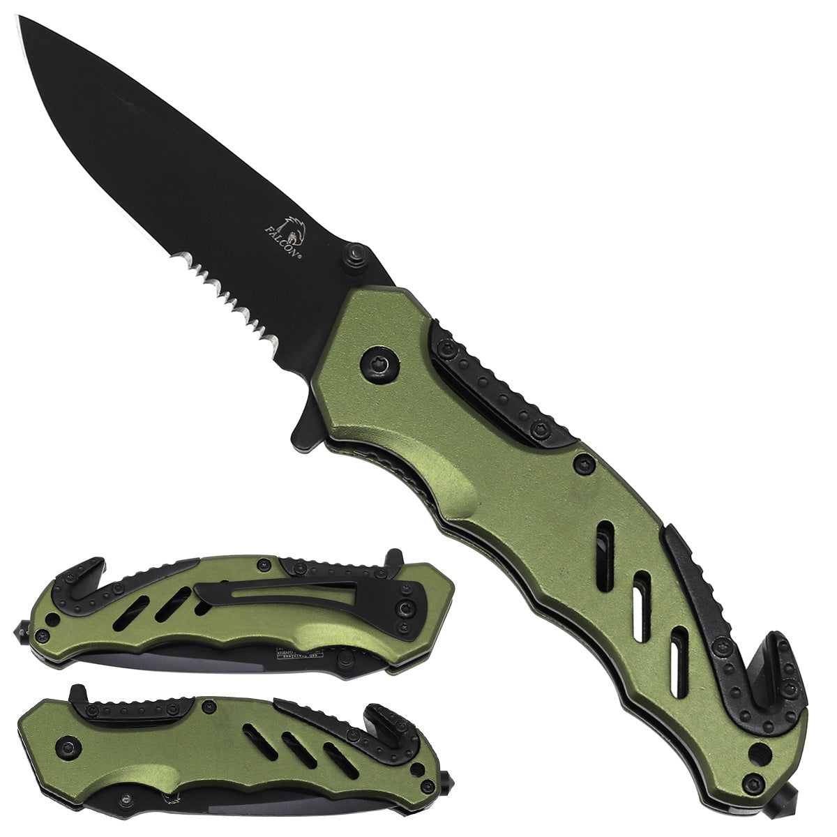 4.75" Black Blade/ Bicolor Green Aluminum Handle / Spring Assisted Knife