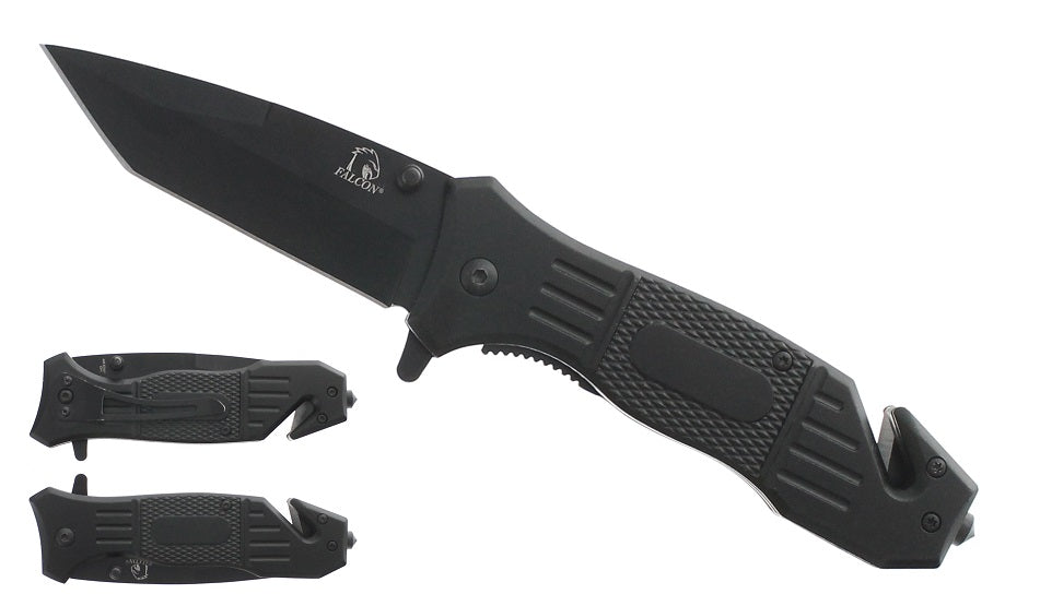 Falcon 8" Overall Spring Assisted Knife W/Glass Breaker and Bottle Opener
