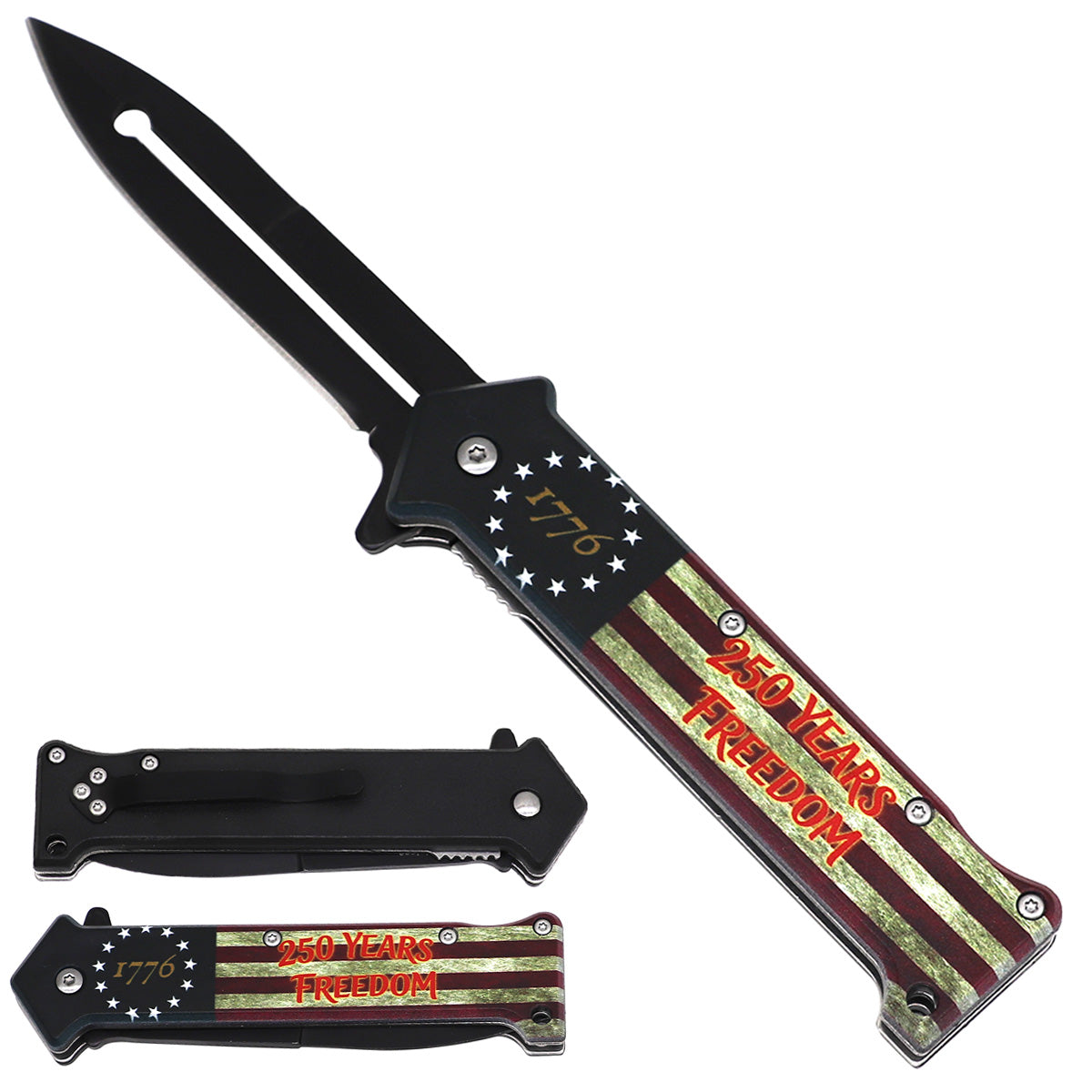 Spring Assisted Pocket Knife with USA Flag ABS Handle - FD-1