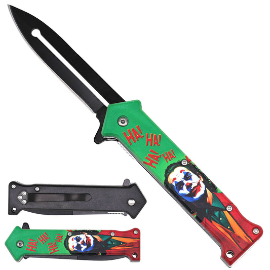 Evil Villain Clown Handle Spring Assisted Pocket Knife