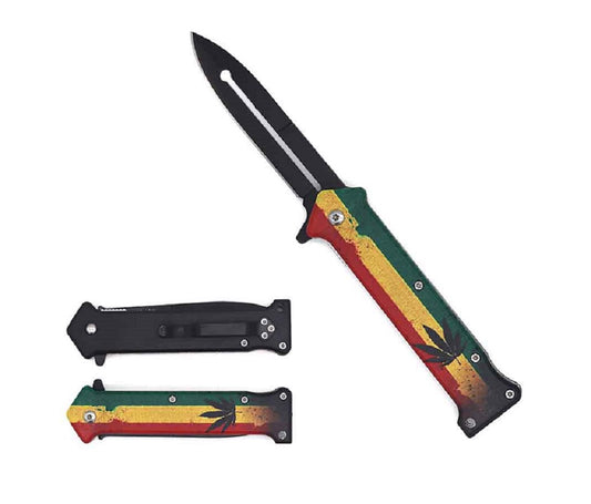 3 1/2" Black Blade / Marijuana Handle / Assisted Knife