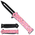 Spring Assisted Pocket Knife with Pink Donut-Print ABS Handle