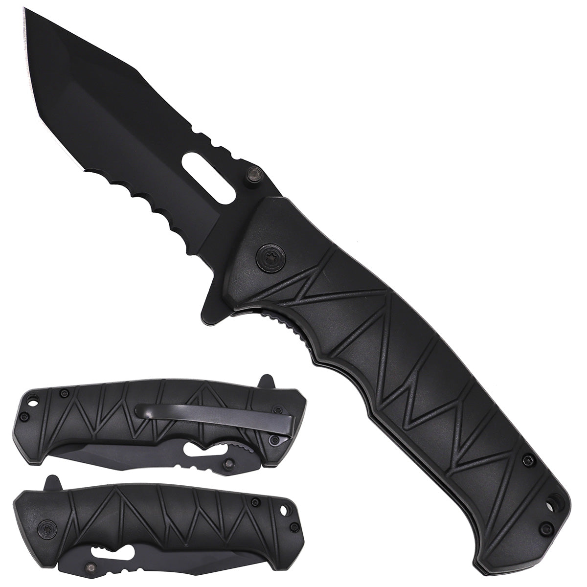8" Black Spring Assisted Pocket Knife - Plastic Handle