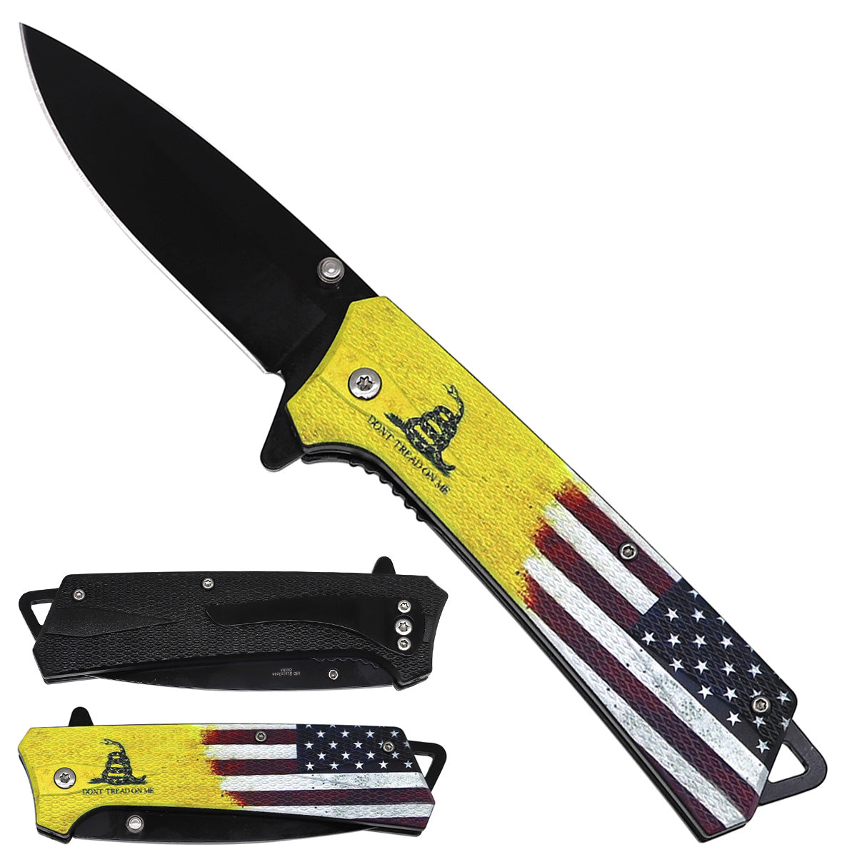 Spring Assisted Pocket Knife - USA Flag & Do Not Tread Design 1