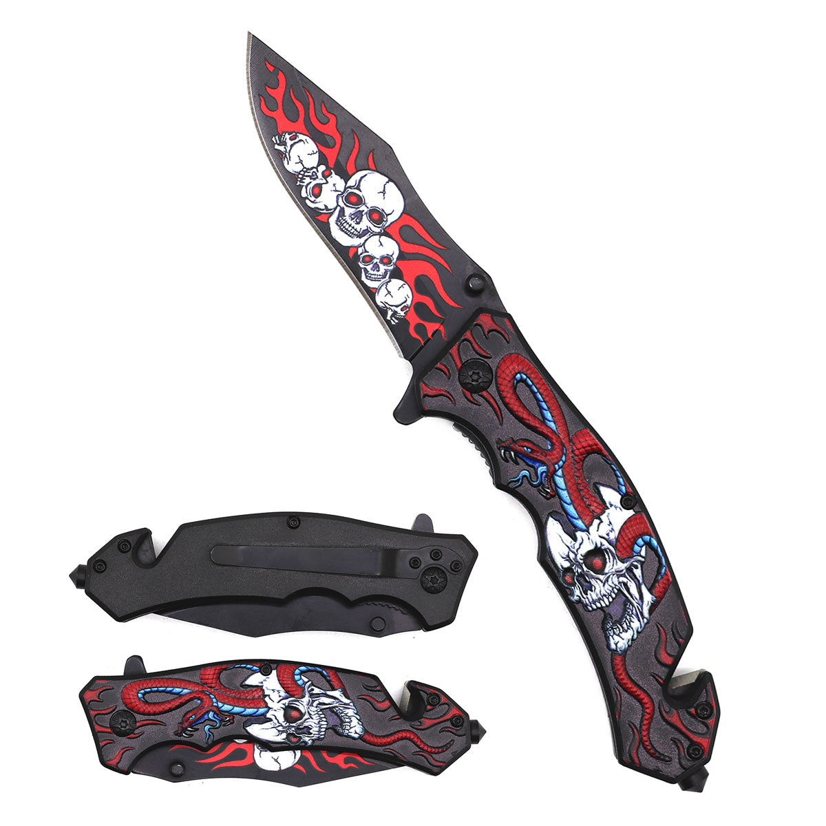 8-Inch Snake & Skull Spring-Assisted Knife – KS1071RD-1