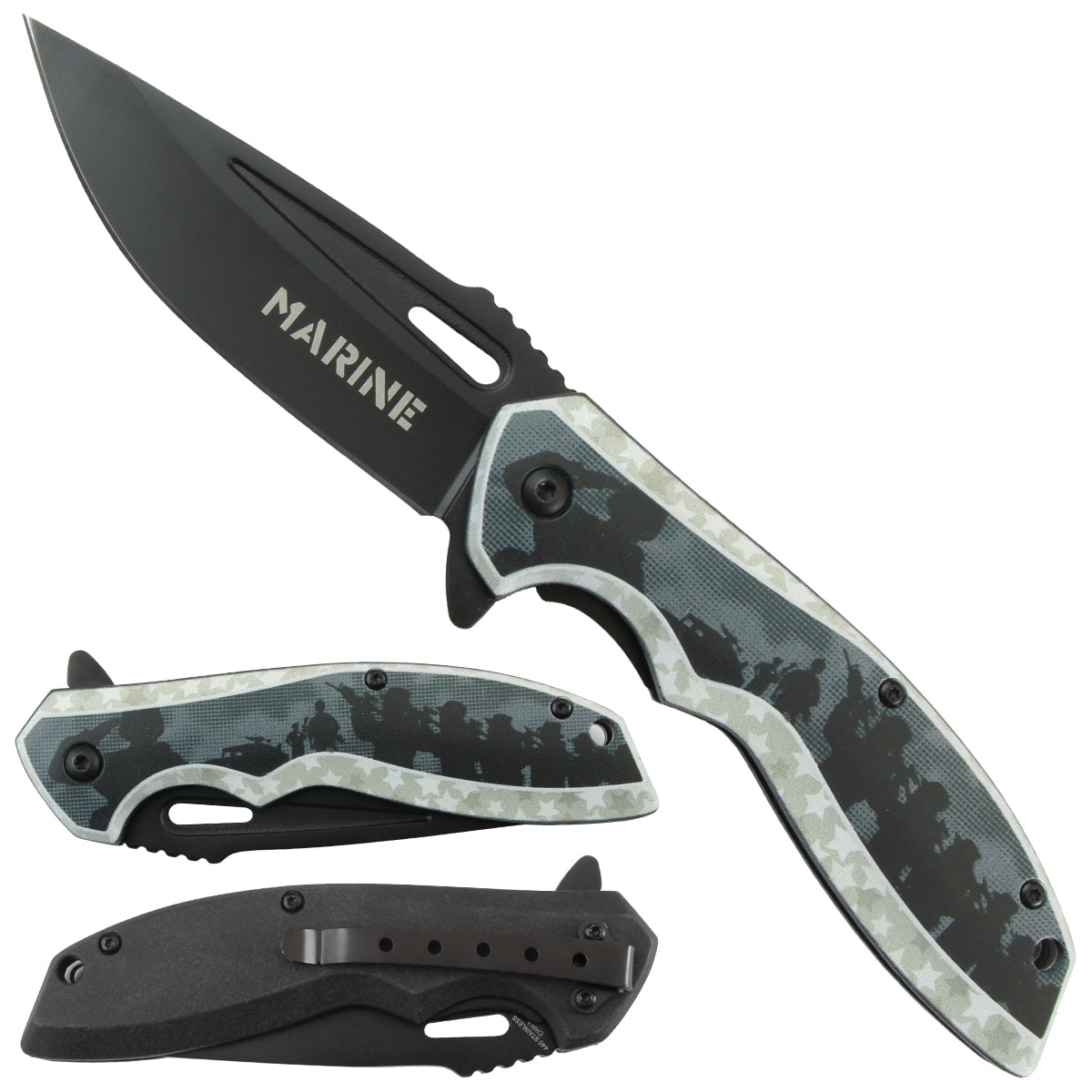 4.5" Spring assisted knife, plastic handle with Marines 3D print