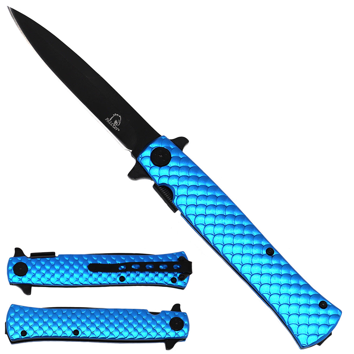 Falcon 9" Overall Semi Automatic Blue Folding Knife