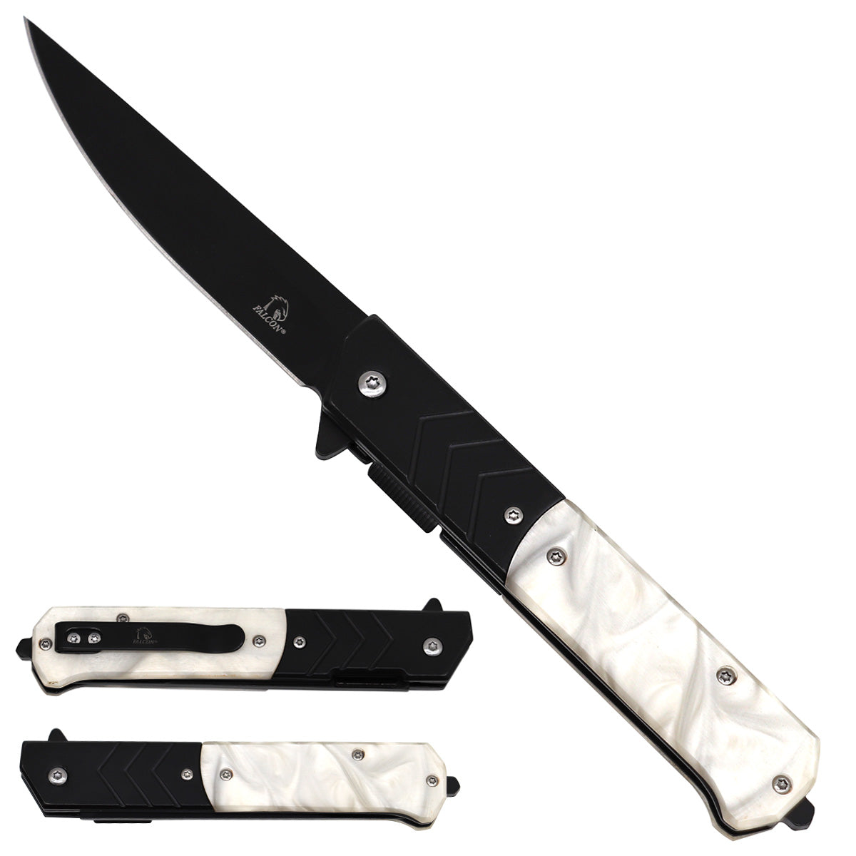 Falcon Spring Assisted Pocket Knife with Faux Marble Handle