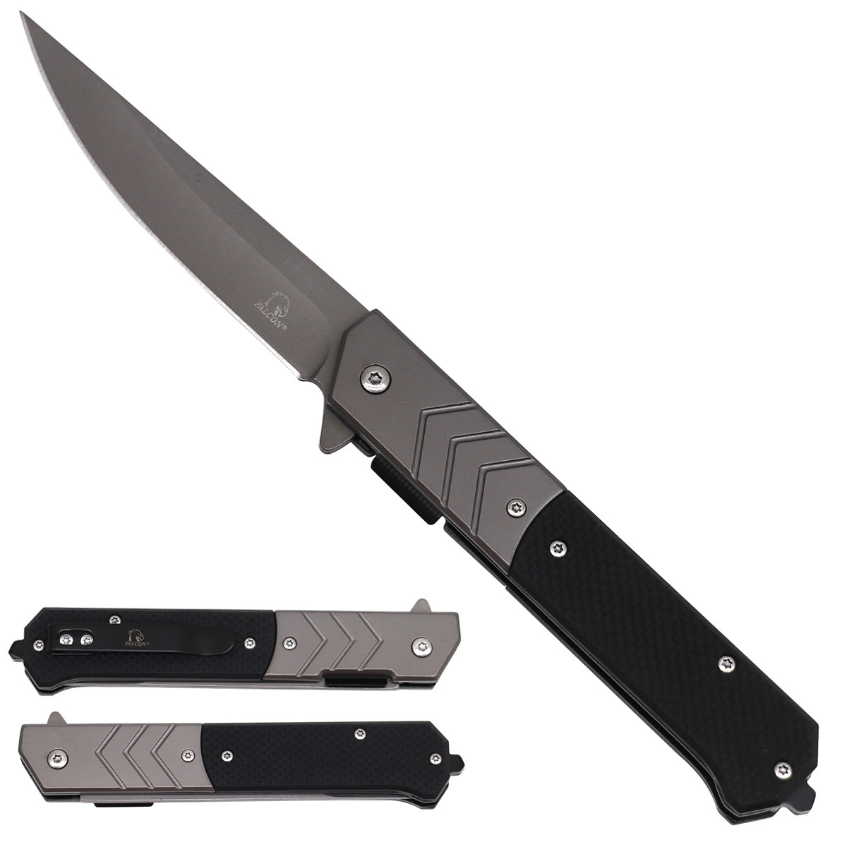 Falcon Spring Assisted Pocket Knife with Gray Titanium Steel and G10 Handle