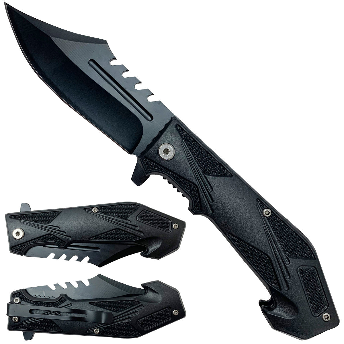 Black tactical spring assisted folding knife | Pacific Solution