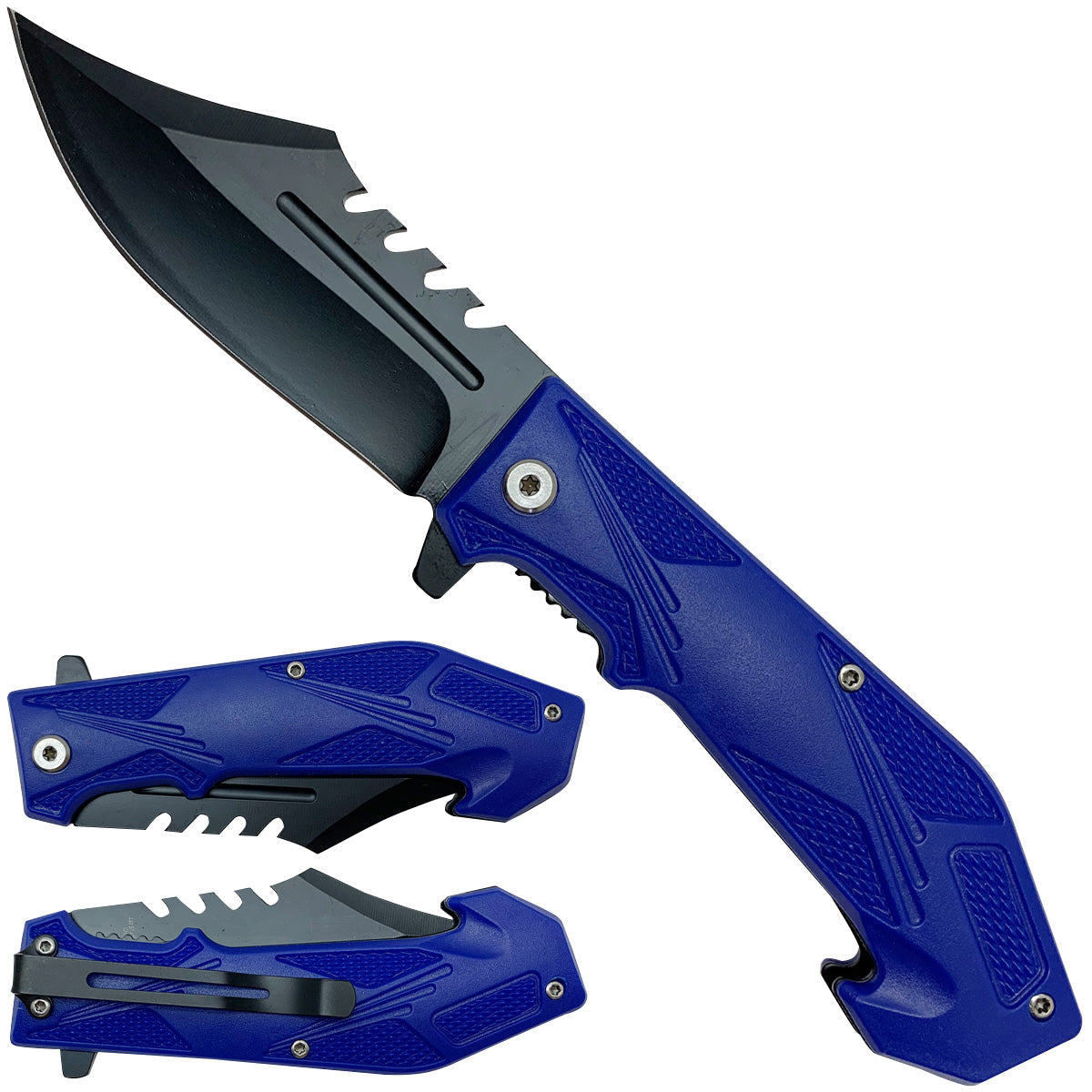 Blue folding pocket knife with blade | Pacific Solution