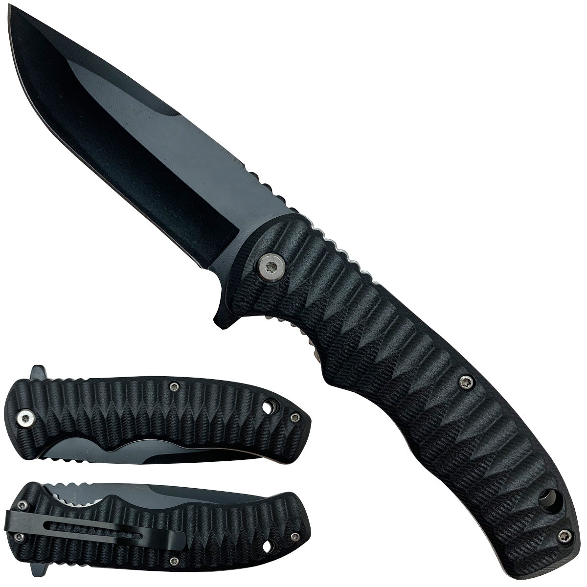 Black textured folding pocket knife | Pacific Solution