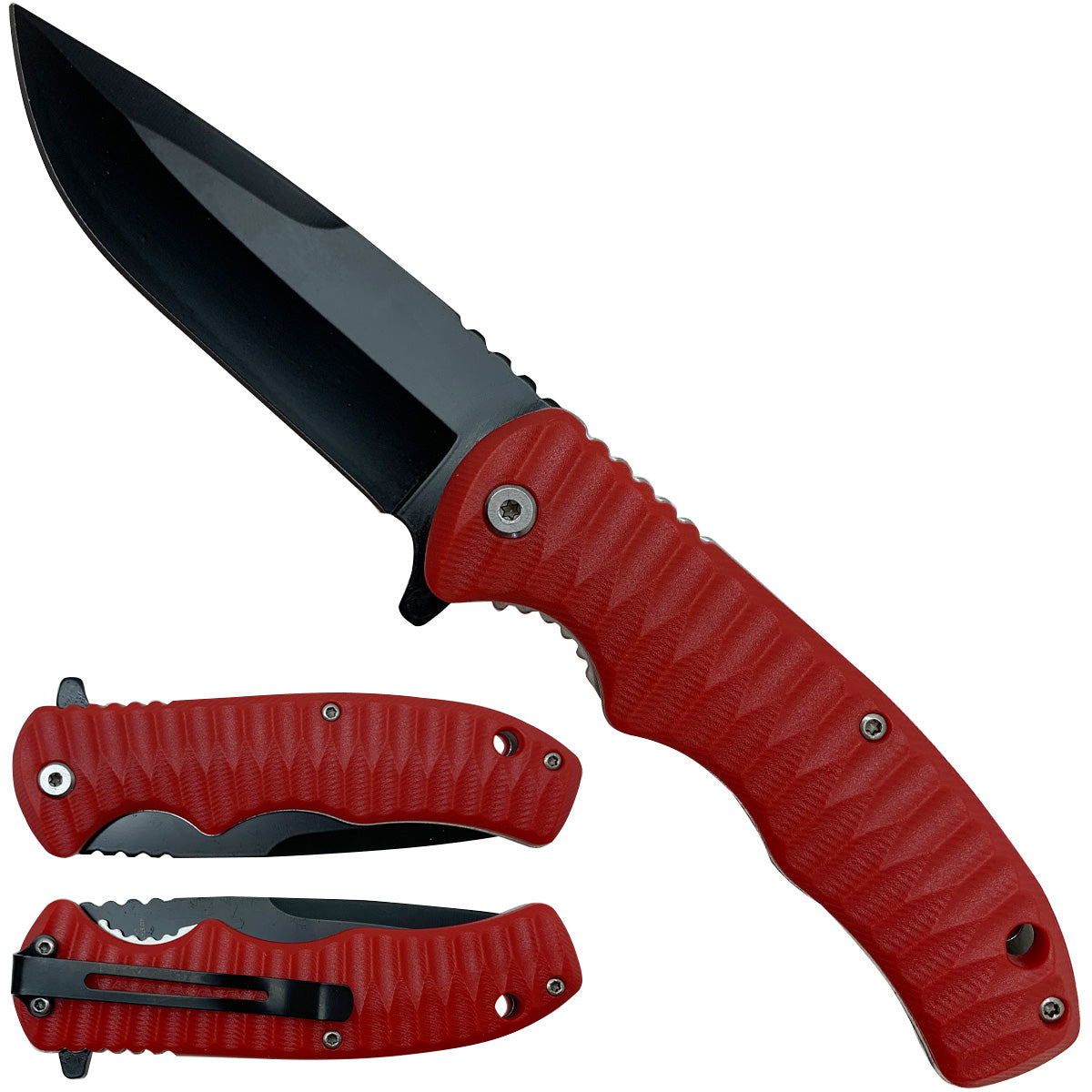 Folding tactical knife with red handle | Pacific Solution