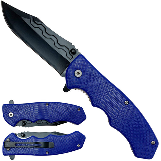 Blue folding pocket knife with blade | Pacific Solution