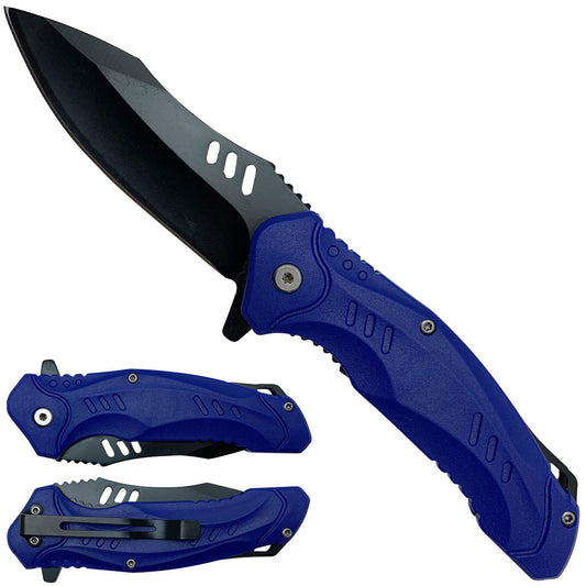 Blue tactical spring assisted pocket knife | Pacific Solution