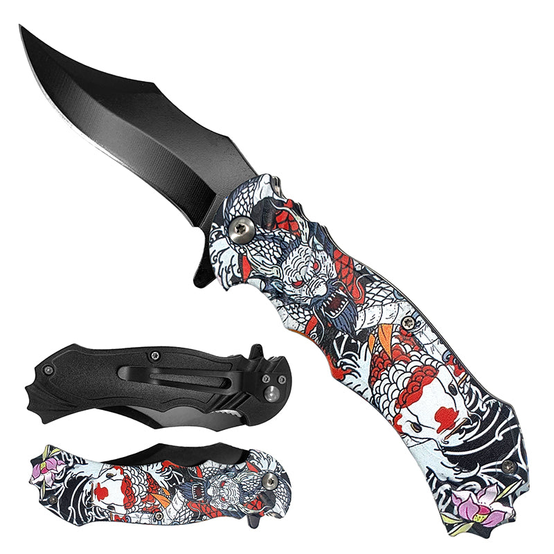 Falcon 7 3/4" Dragon Handle Spring Assisted Pocket Knife