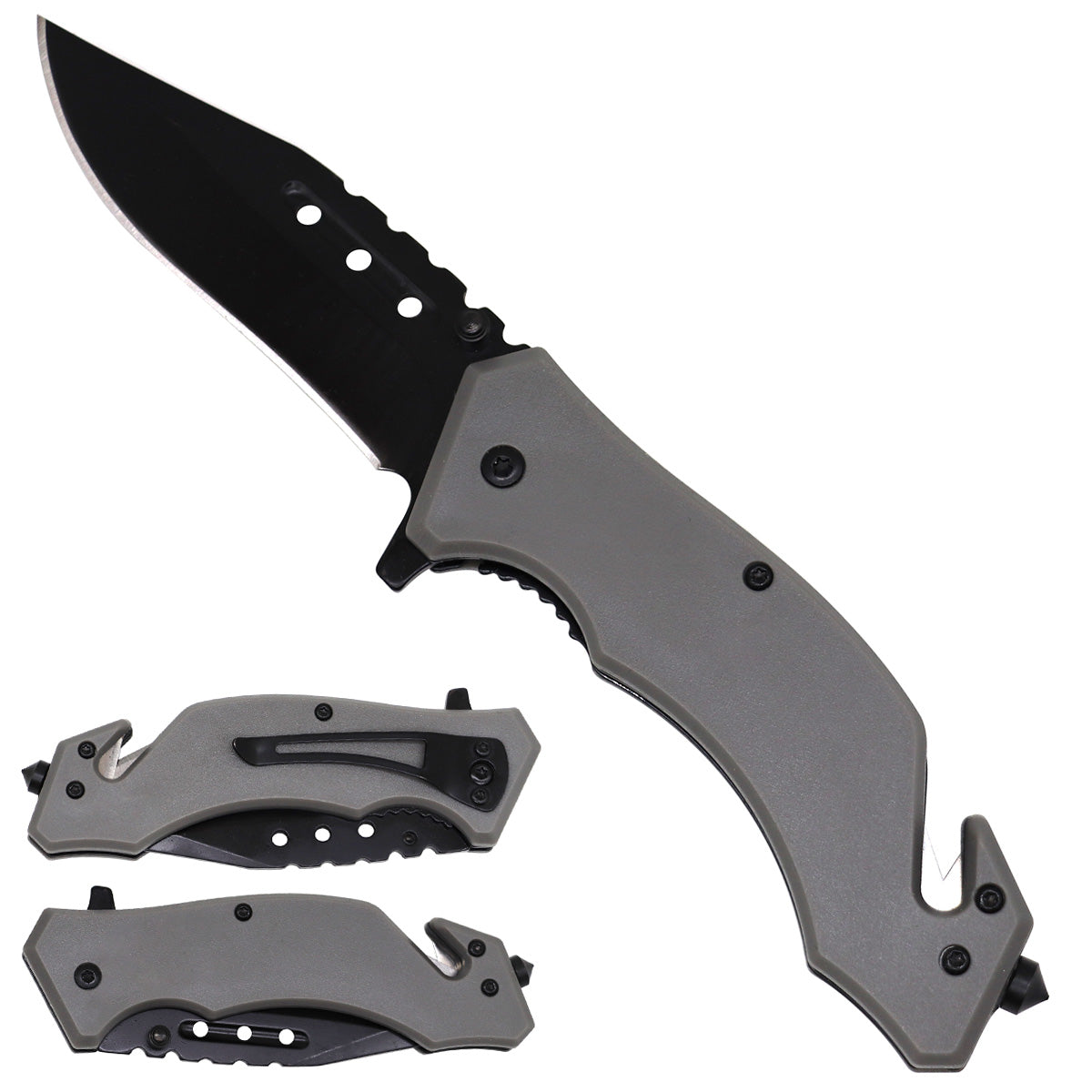 Gray Handle Spring Assisted Pocket Knife