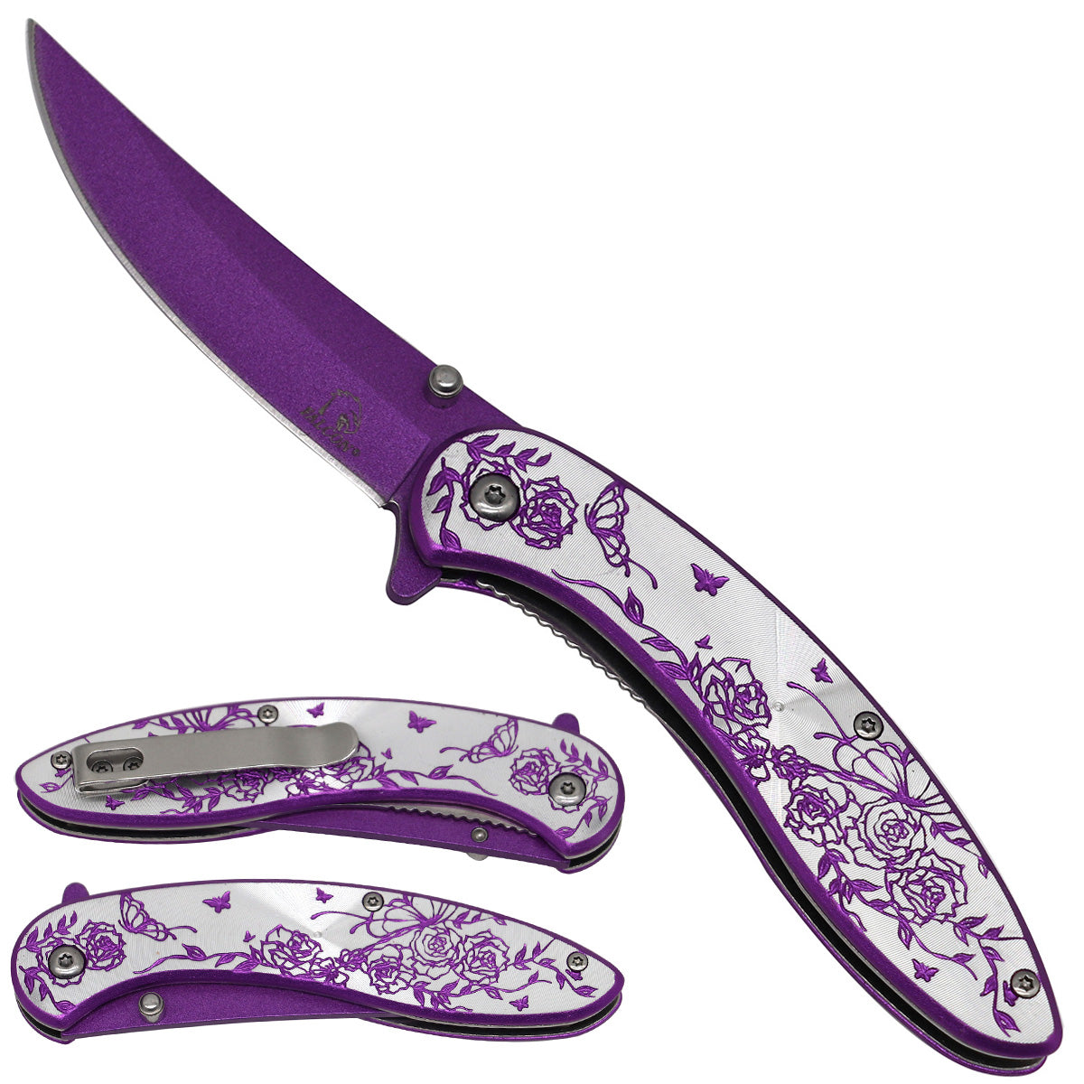 Falcon Purple Spring Assisted Pocket Knife - Butterfly Knife