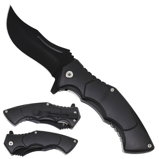 Spring Assisted Black Pocket Knife - ABS Plastic Handle