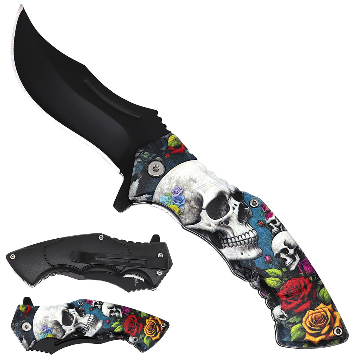 Spring assisted, 3MM black blade,4.75" ABS 3D handle