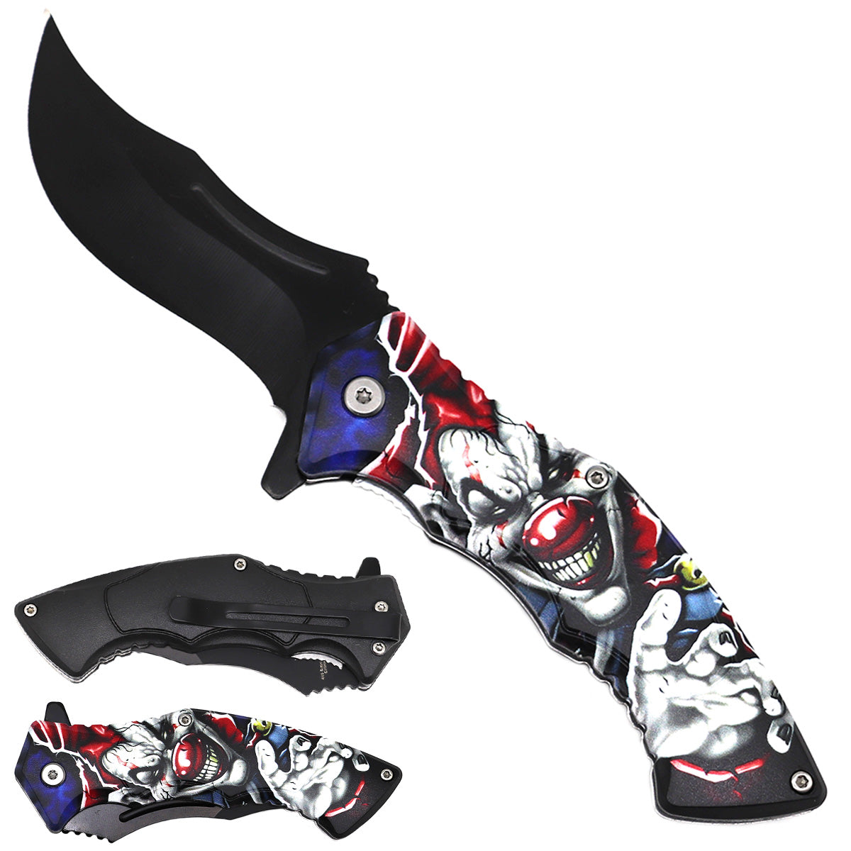 Spring assisted, 3MM black blade,4.75" ABS 3D handle