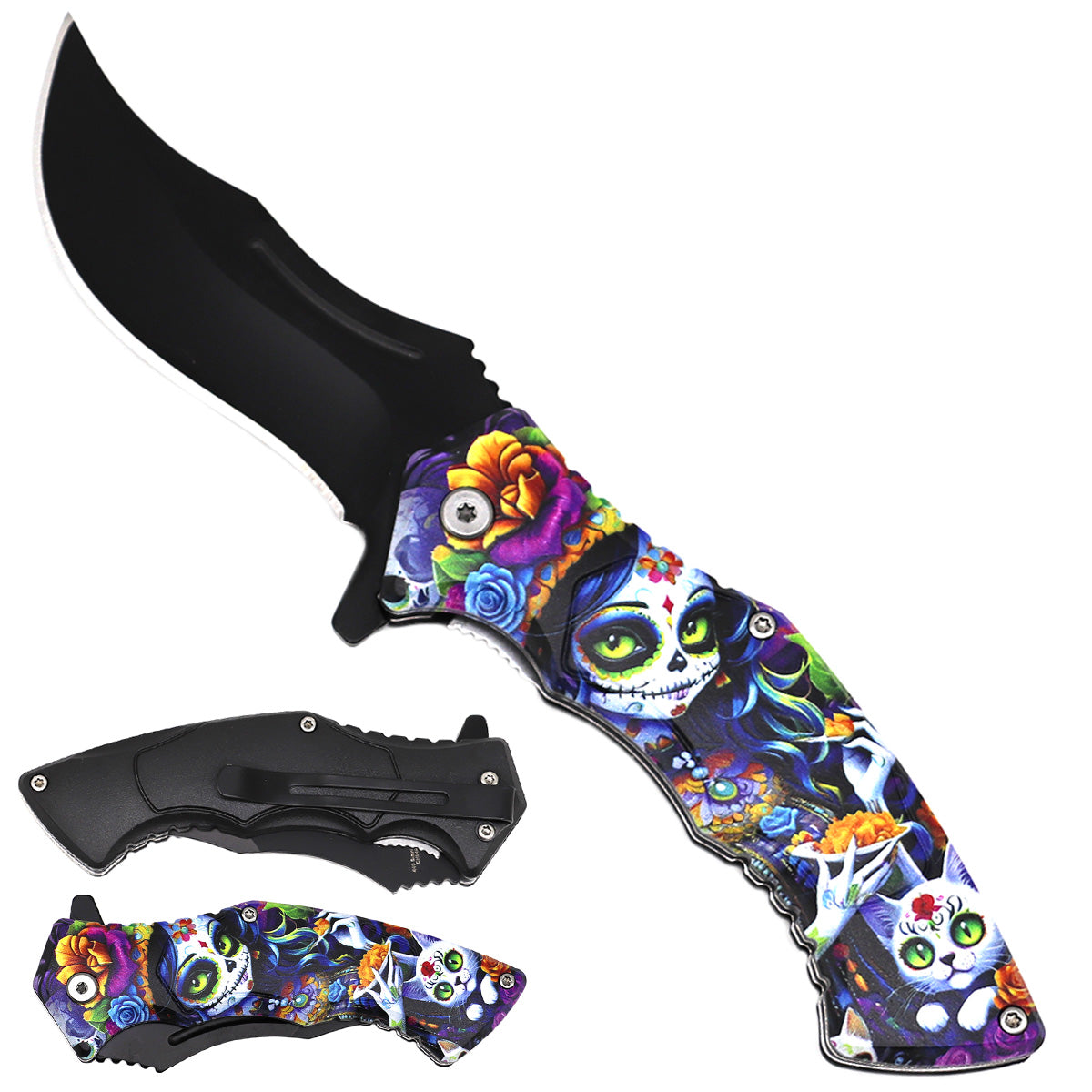 Spring assisted, 3MM black blade,4.75" ABS 3D handle