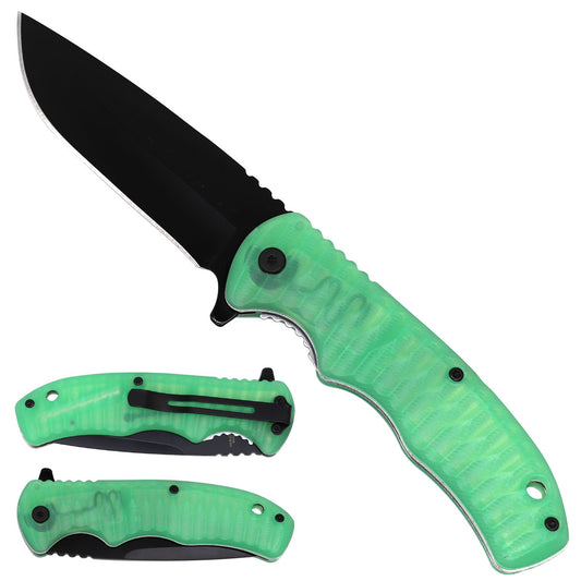 Green Transparent Spring Assisted Pocket Knife