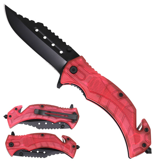 Spring Assisted Pocket Knife - Red Transparent Handle