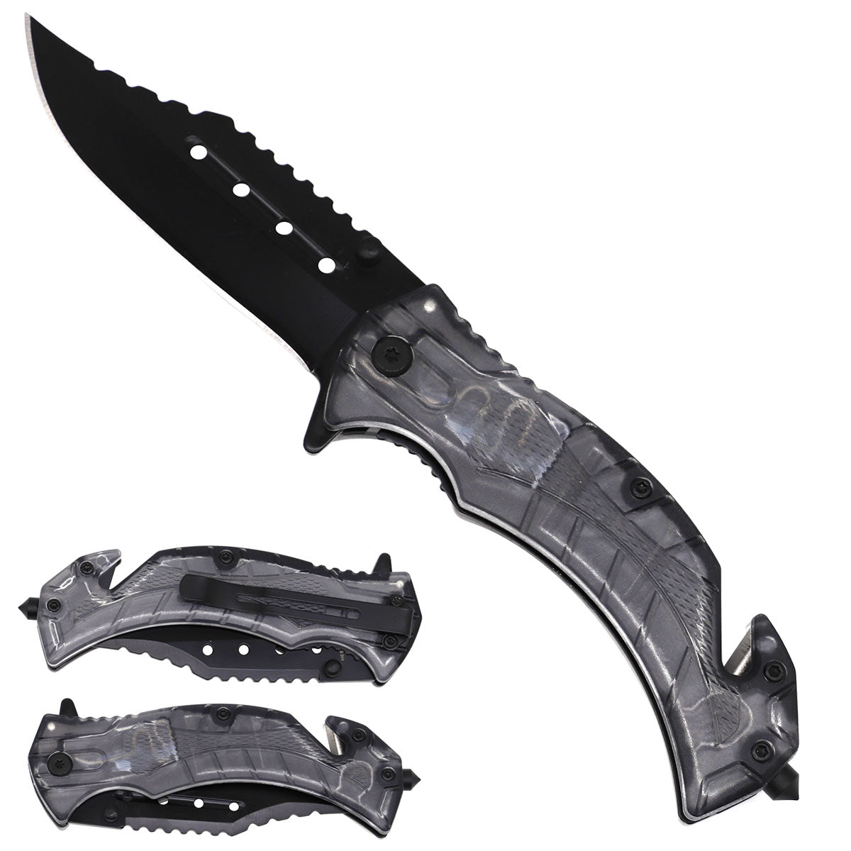 Spring Assisted Pocket Knife - White Transparent Handle