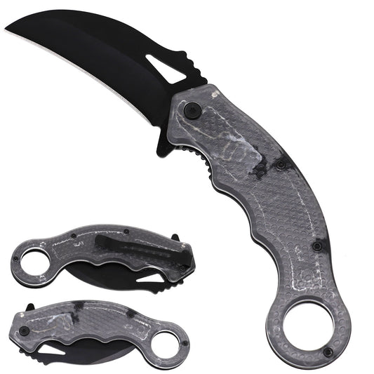 White Karambit Spring Assisted Pocket Knife