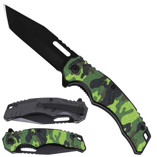 Spring Assisted Pocket Knife -  Camo Textured Handle