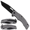 Spring-assisted folding pocket knife with gray ABS handle and black blade, SKU KS1496GY