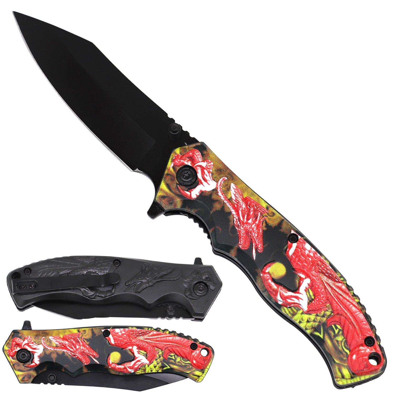 Spring Assisted Pocket Knife -  Red Dragon on Handle