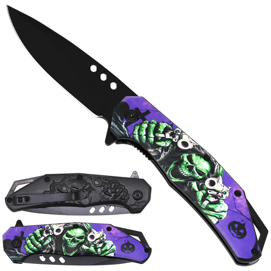 Green Skeleton Spring Assisted Pocket Knife