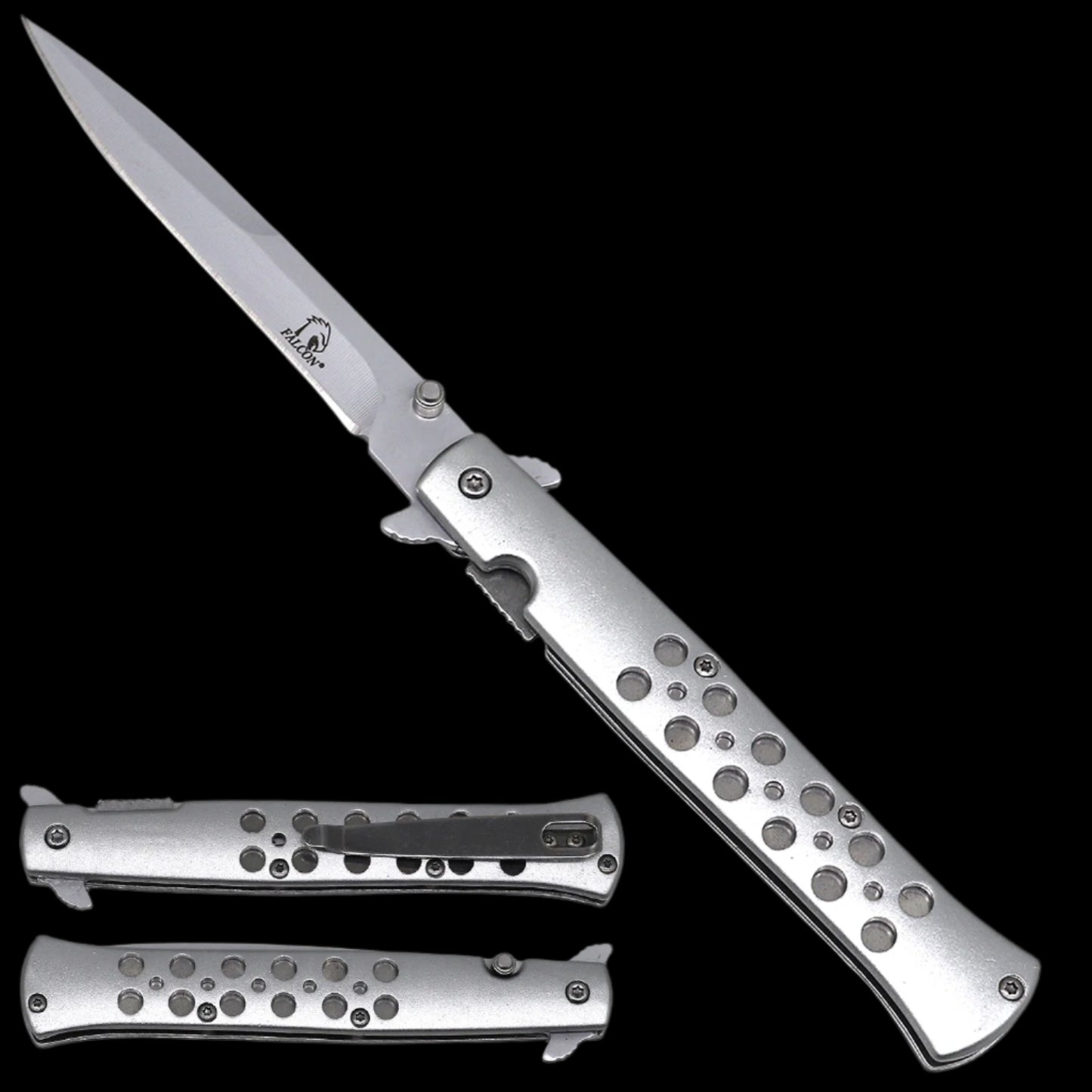 Falcon Silver Stiletto Spring Assisted Pocket Knife