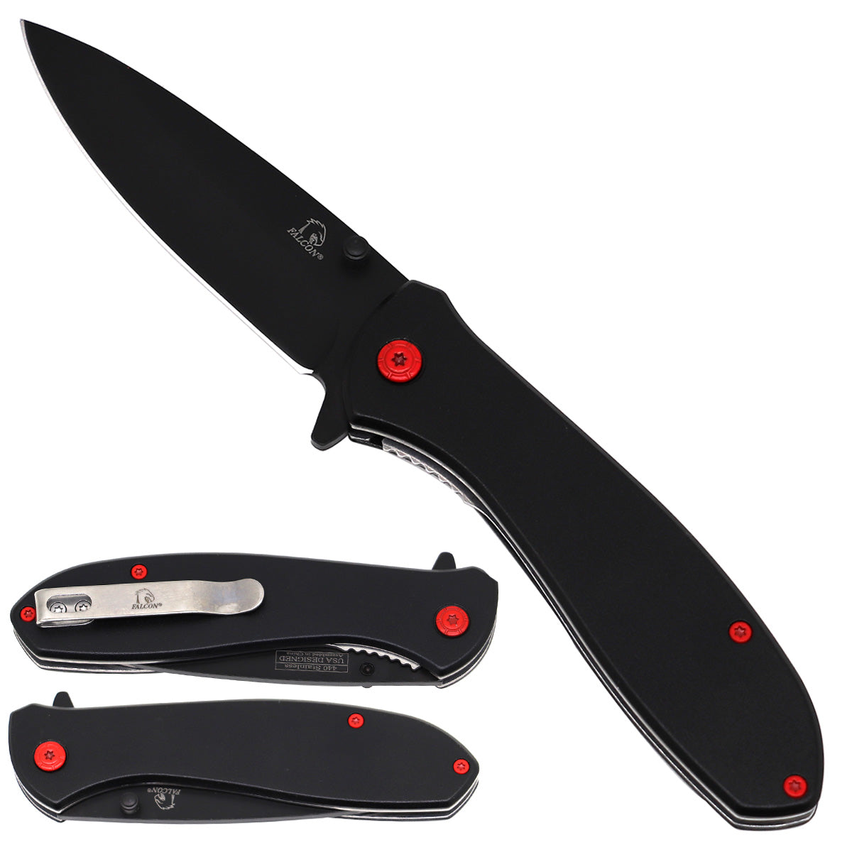 Falcon Black & Red Spring Assisted Pocket Knives