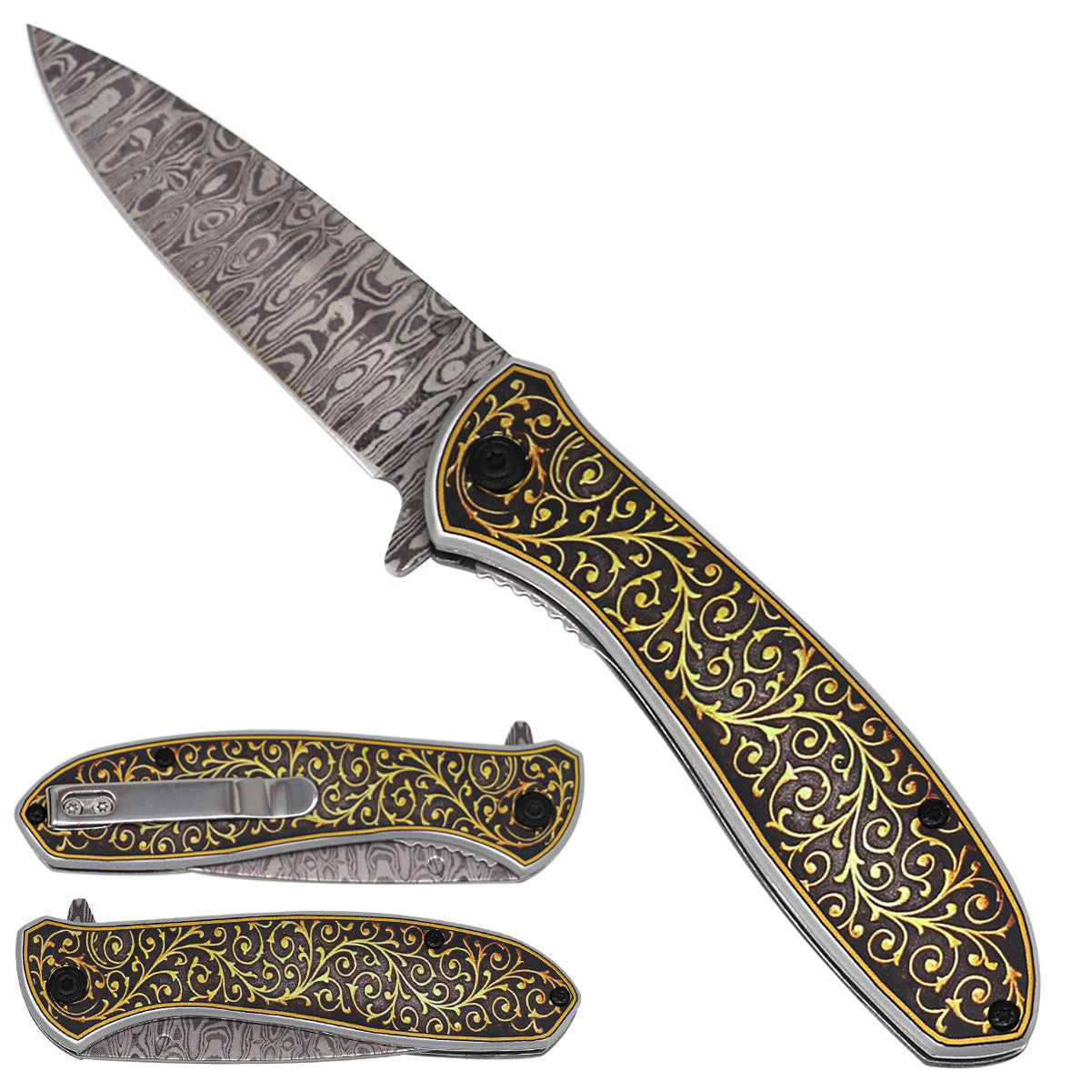 Falcon Yellow Pattern Spring-Assisted Pocket Knife