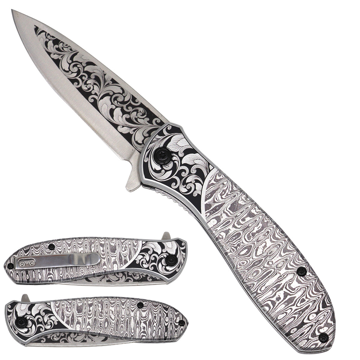 Falcon Black & White Pattern Spring-Assisted Pocket Knife