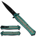 Falcon KS2338-2 spring-assisted knife with black 3.75-inch 440 stainless-steel blade and 5-inch 3D-design aluminum handle