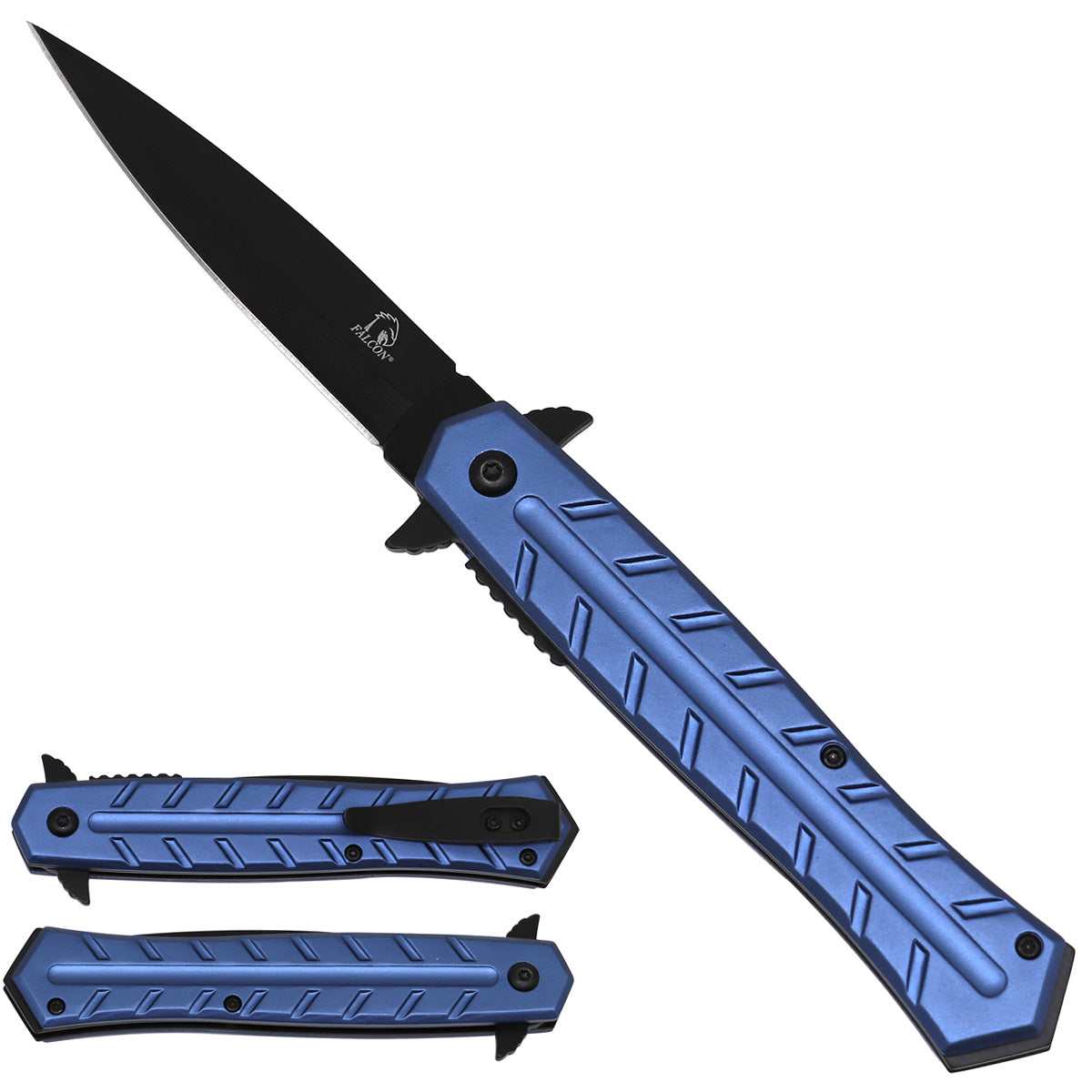 Falcon Navy Spring Assisted Stiletto Pocket Knife