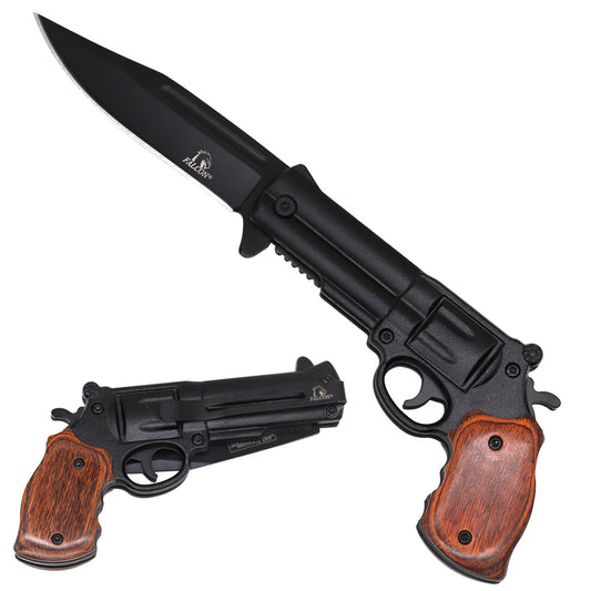 Falcon Knives - Revolver Wooden Handle Spring Assisted Knife