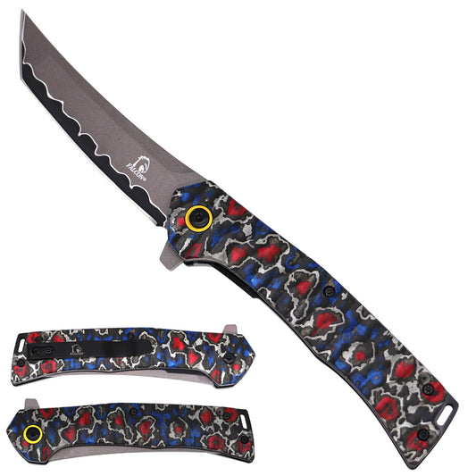 Falcon Psychedelic Red & Blue Spring Assisted Pocket Knife