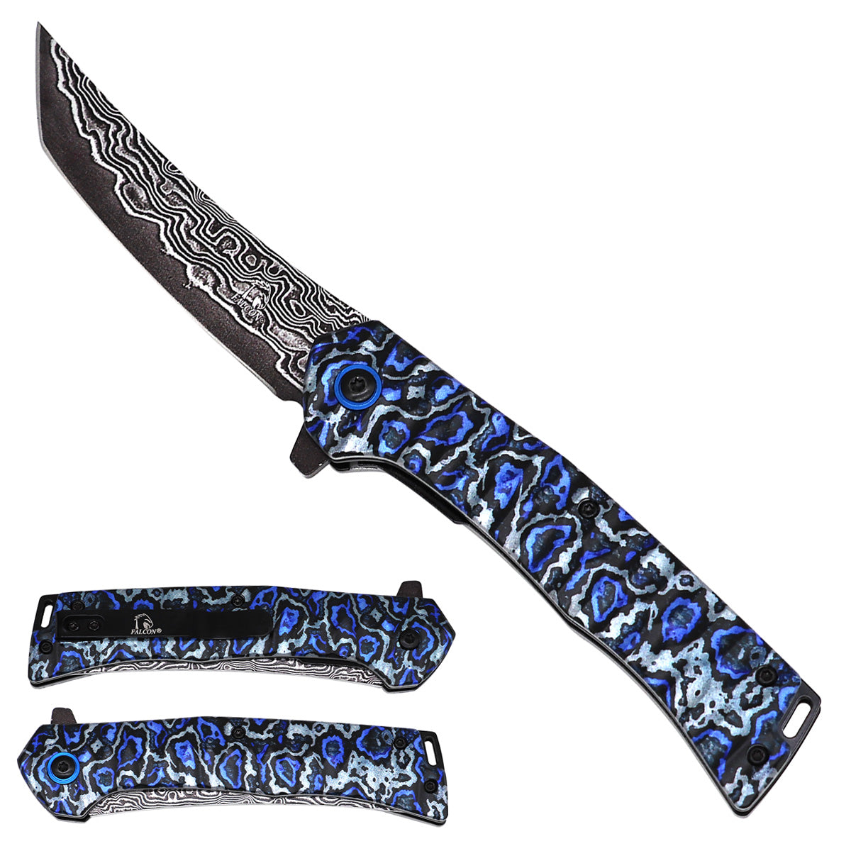 Falcon KS2420-4 spring-assisted folding knife with 3.5-inch blade and 4.75-inch aluminum handle