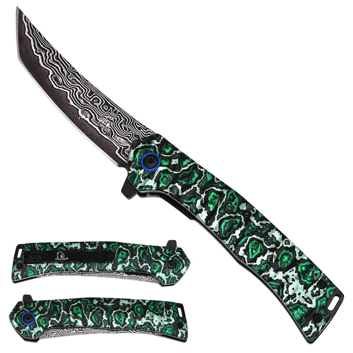 Falcon KS2420-6 spring-assisted folding knife with 3.5-inch blade and 4.75-inch aluminum handle