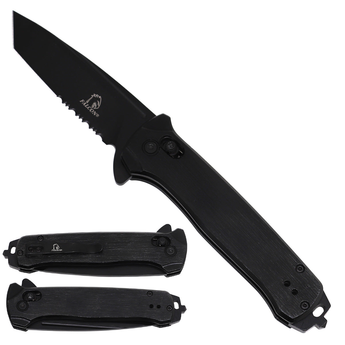 Falcon Black Button-Lock Spring-Assisted Pocket Knife